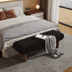 Compact Backless Bedroom Bench with Plush Sherpa Padding and Natural Wood Base