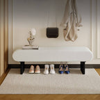 Compact Backless Bedroom Bench with Plush Sherpa Padding and Natural Wood Base Main Product Image