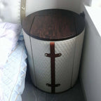 Compact Beige Makeup Vanity Set With Faux Leather & Stool