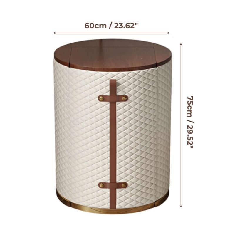 Compact Beige Makeup Vanity Set With Faux Leather & Stool