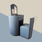 Compact Beige Makeup Vanity Set With Faux Leather & Stool