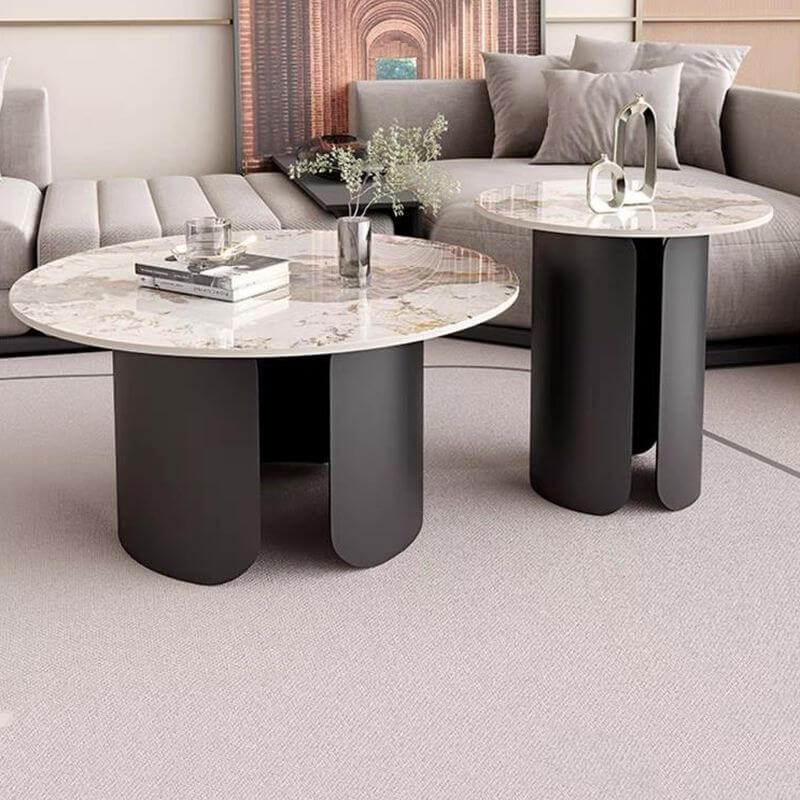Compact Circular Sintered Stone Coffee Tables for Small Living Rooms Imagen secundaria del producto