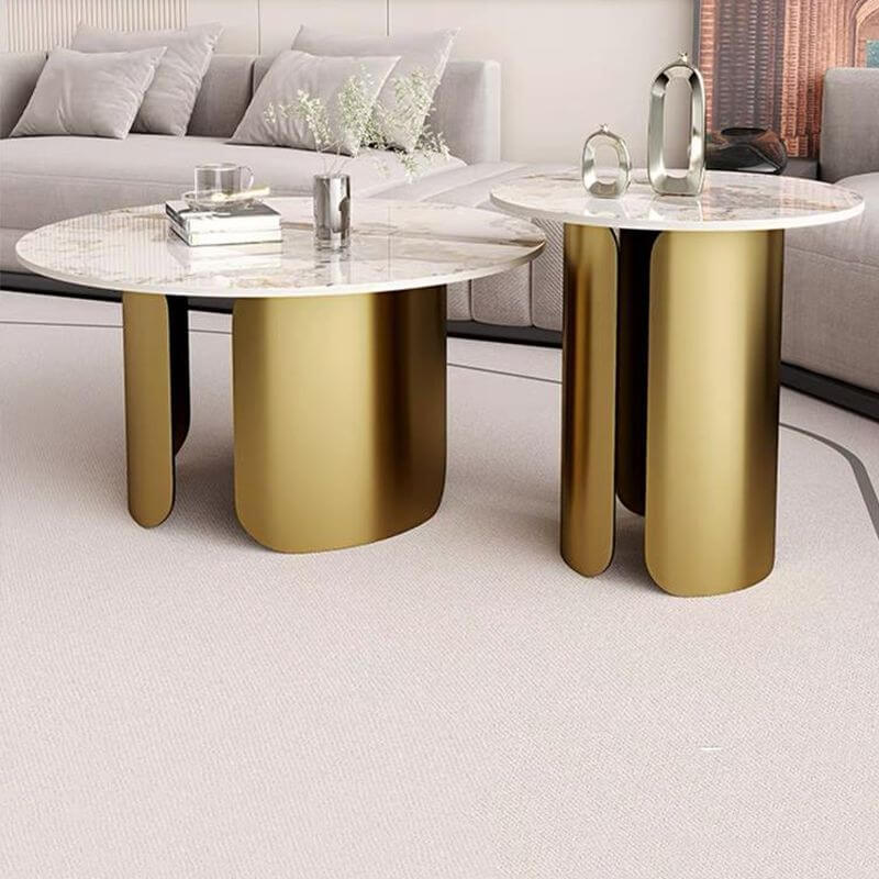 Compact Circular Sintered Stone Coffee Tables for Small Living Rooms