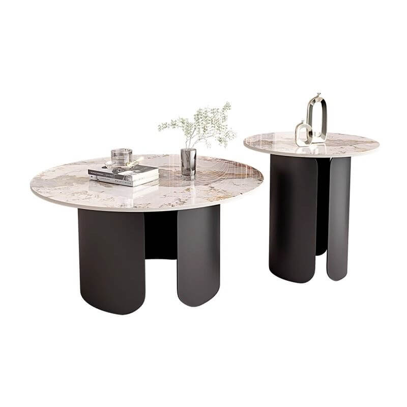 Compact Circular Sintered Stone Coffee Tables for Small Living Rooms