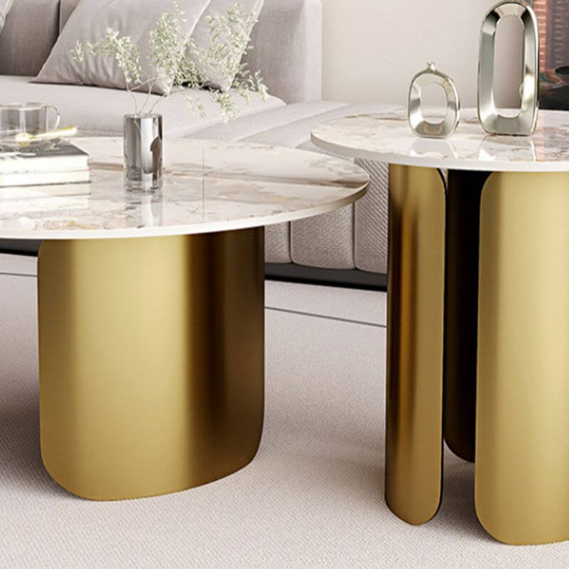 Compact Circular Sintered Stone Coffee Tables for Small Living Rooms