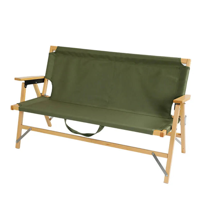 Compact-Fold Double Outdoor Folding Lounge Bench with Back Pocket & Carry Handle