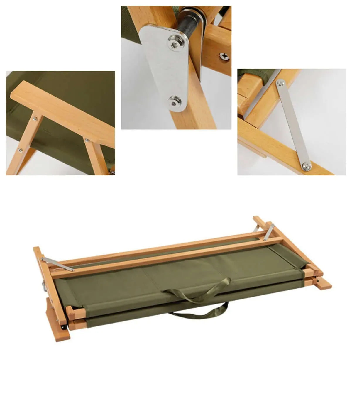 Compact-Fold Double Outdoor Folding Lounge Bench with Back Pocket & Carry Handle