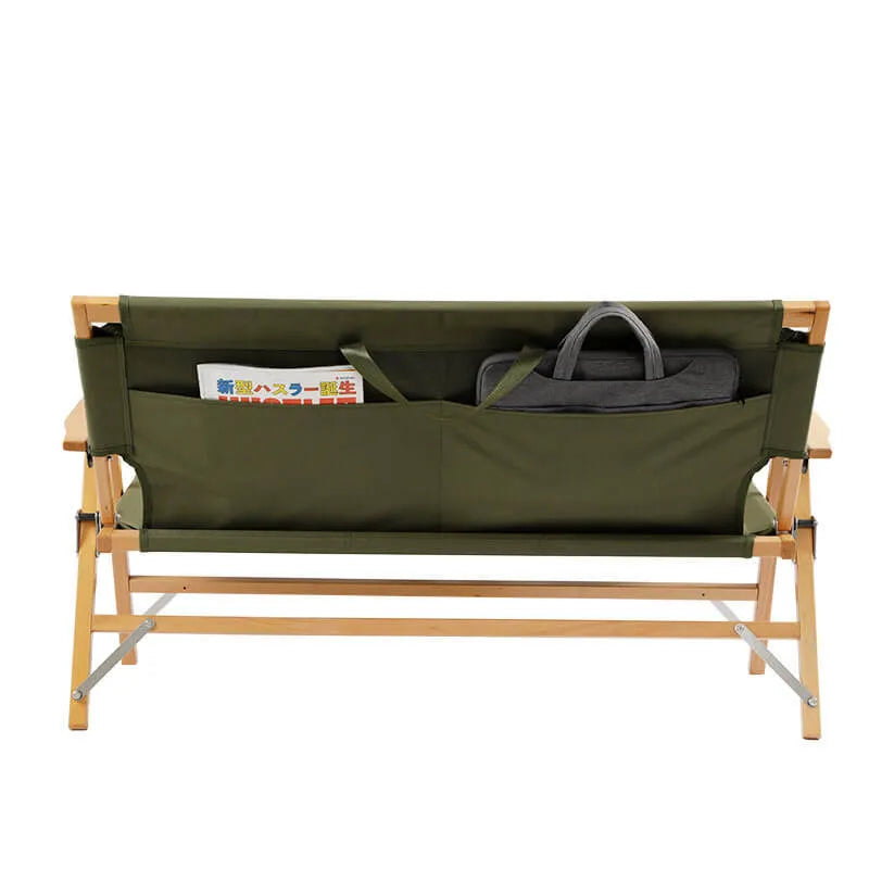 Compact-Fold Double Outdoor Folding Lounge Bench with Back Pocket & Carry Handle