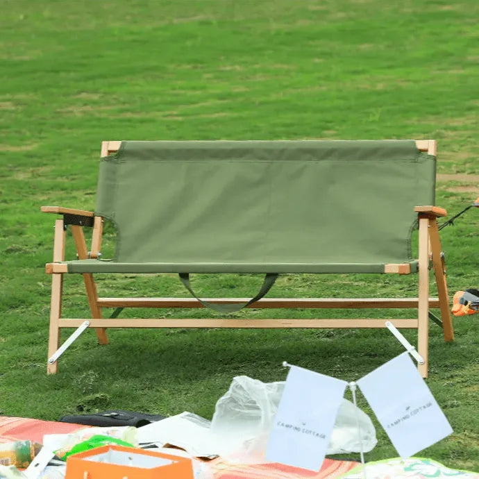 Compact-Fold Double Outdoor Folding Lounge Bench with Back Pocket & Carry Handle