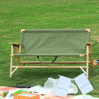 Compact-Fold Double Outdoor Folding Lounge Bench with Back Pocket & Carry Handle