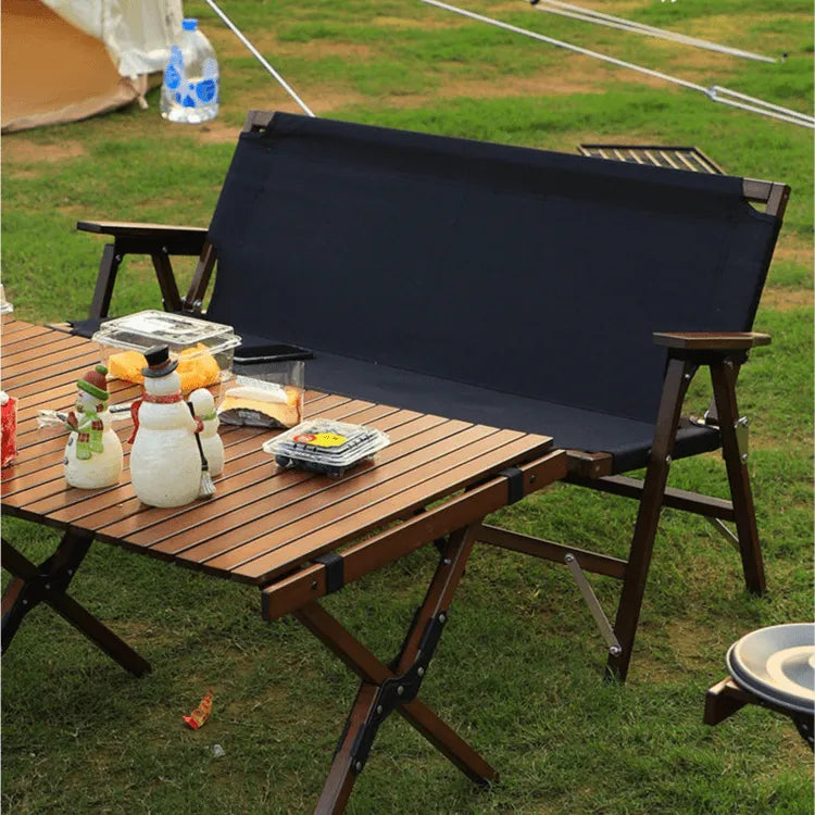 Compact-Fold Double Outdoor Folding Lounge Bench with Back Pocket & Carry Handle