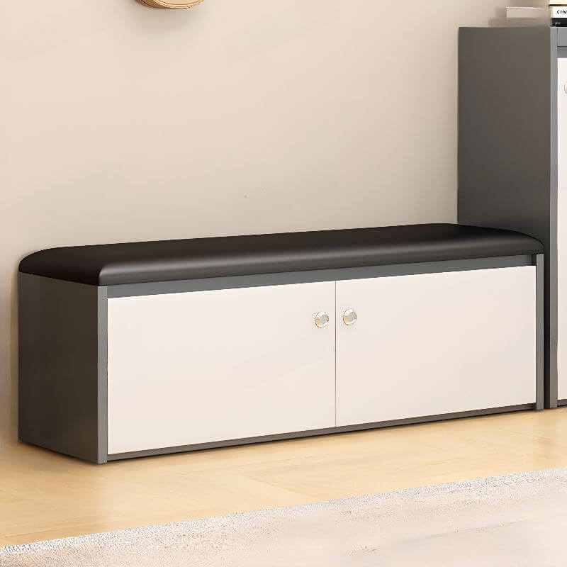 Compact Solid-Color Shoe Bench with Dual-Door Storage and Low Profile Design