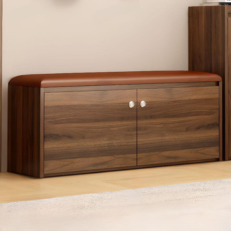 Compact Solid-Color Shoe Bench with Dual-Door Storage and Low Profile Design