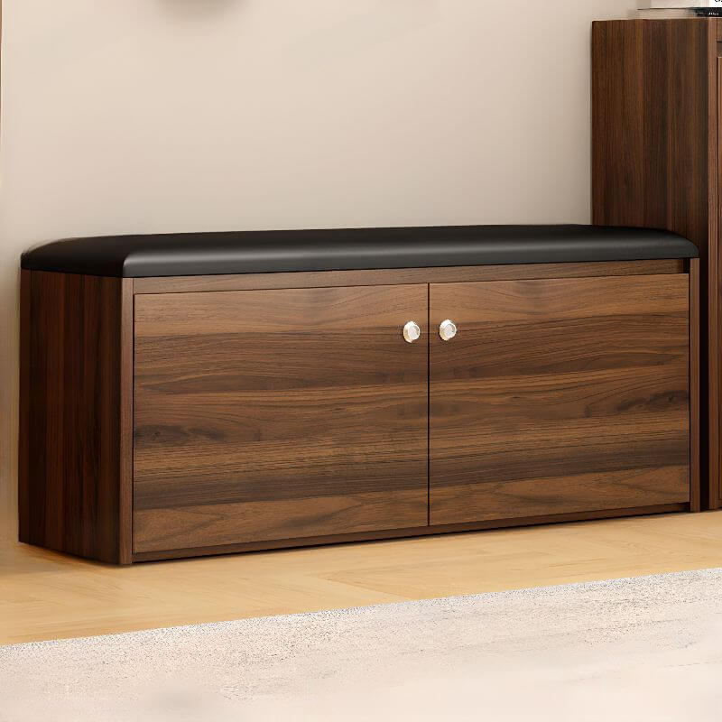 Compact Solid-Color Shoe Bench with Dual-Door Storage and Low Profile Design