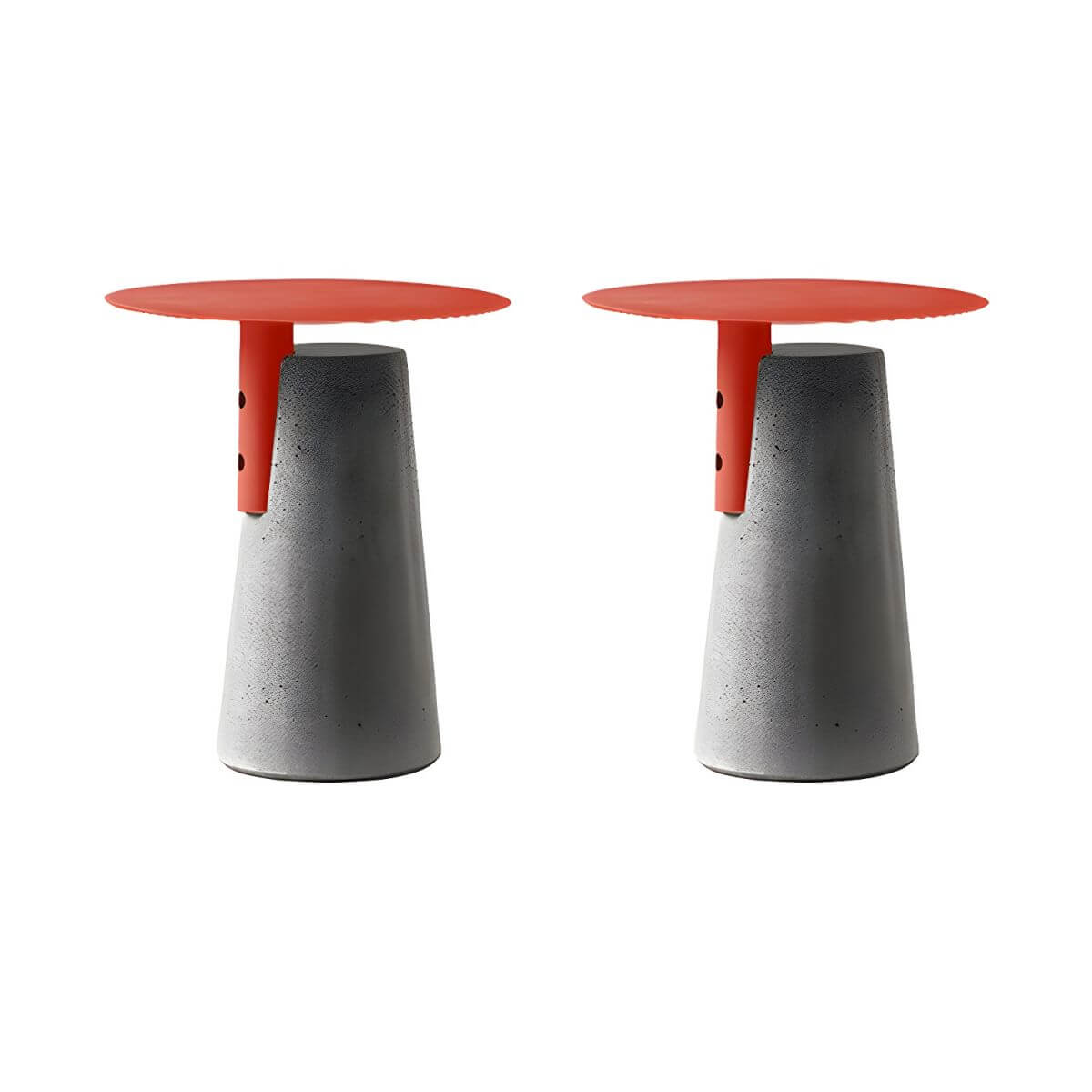 Concrete Pedestal Round Side Table with Metal Top in Modern Industrial Style