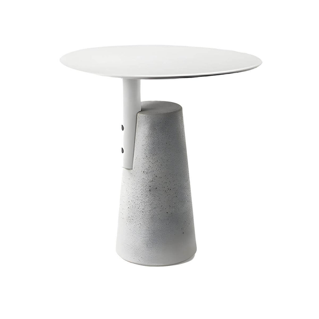 Concrete Pedestal Round Side Table with Metal Top in Modern Industrial Style