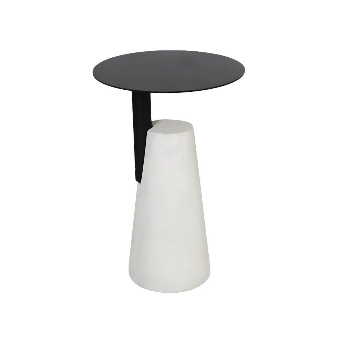 Concrete Pedestal Round Side Table with Metal Top in Modern Industrial Style