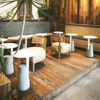 Concrete Pedestal Round Side Table with Metal Top in Modern Industrial Style