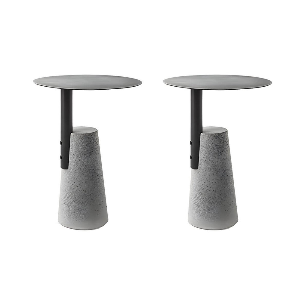 Concrete Pedestal Round Side Table with Metal Top in Modern Industrial Style
