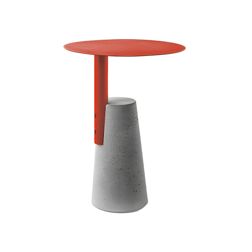 Concrete Pedestal Round Side Table with Metal Top in Modern Industrial Style