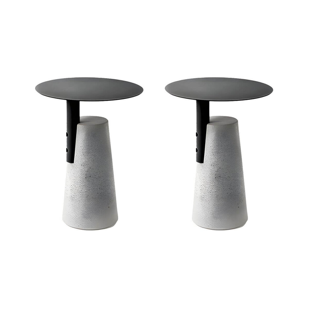 Concrete Pedestal Round Side Table with Metal Top in Modern Industrial Style