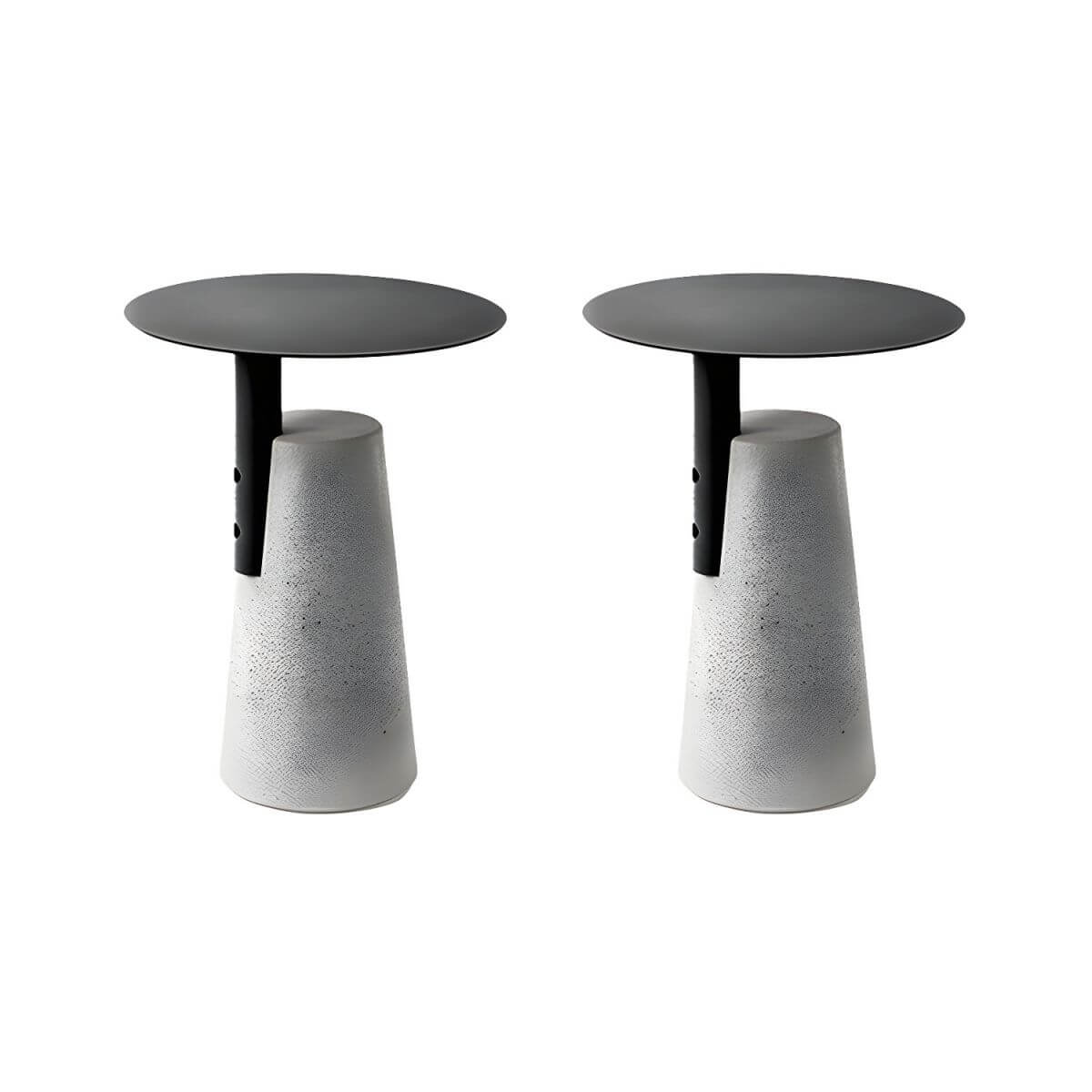 Concrete Pedestal Round Side Table with Metal Top in Modern Industrial Style