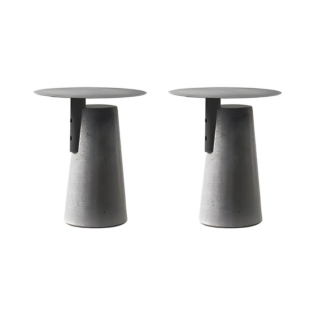 Concrete Pedestal Round Side Table with Metal Top in Modern Industrial Style