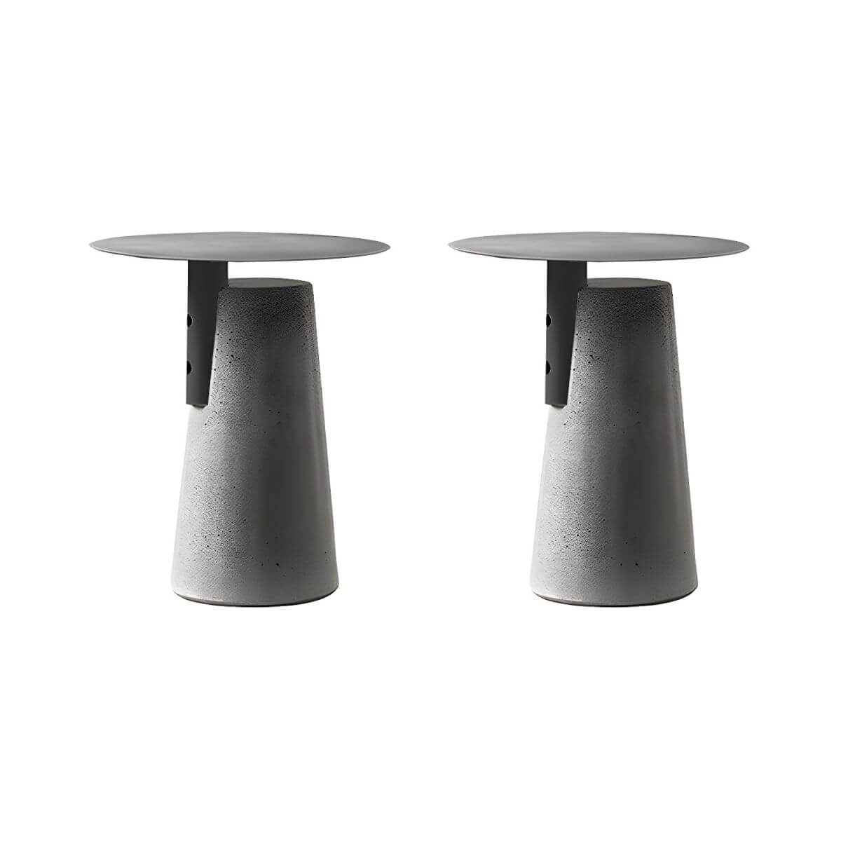 Concrete Pedestal Round Side Table with Metal Top in Modern Industrial Style