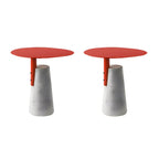 Concrete Pedestal Round Side Table with Metal Top in Modern Industrial Style