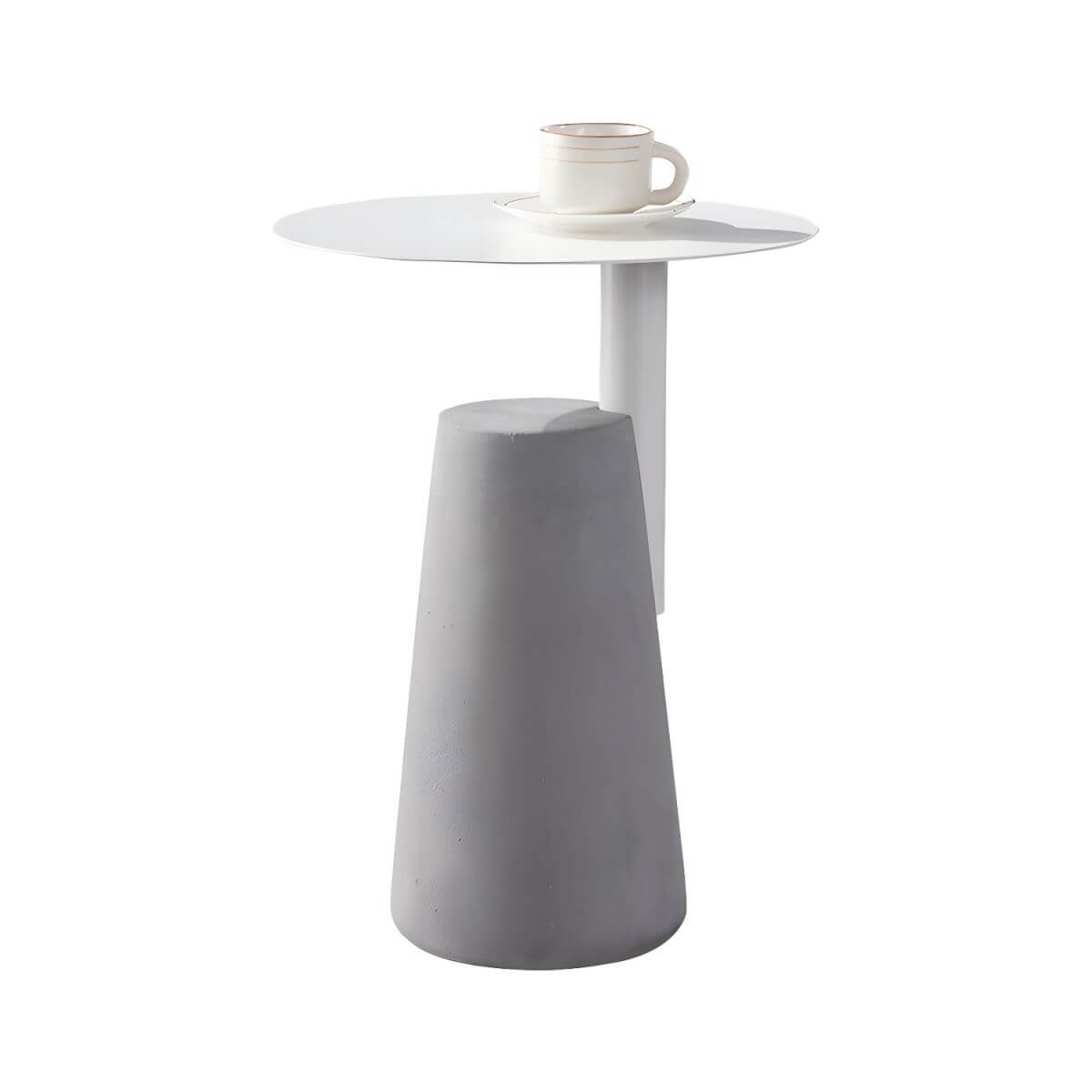 Concrete Pedestal Round Side Table with Metal Top in Modern Industrial Style