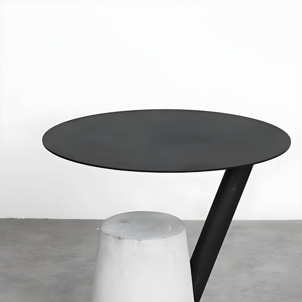 Concrete Pedestal Round Side Table with Metal Top in Modern Industrial Style