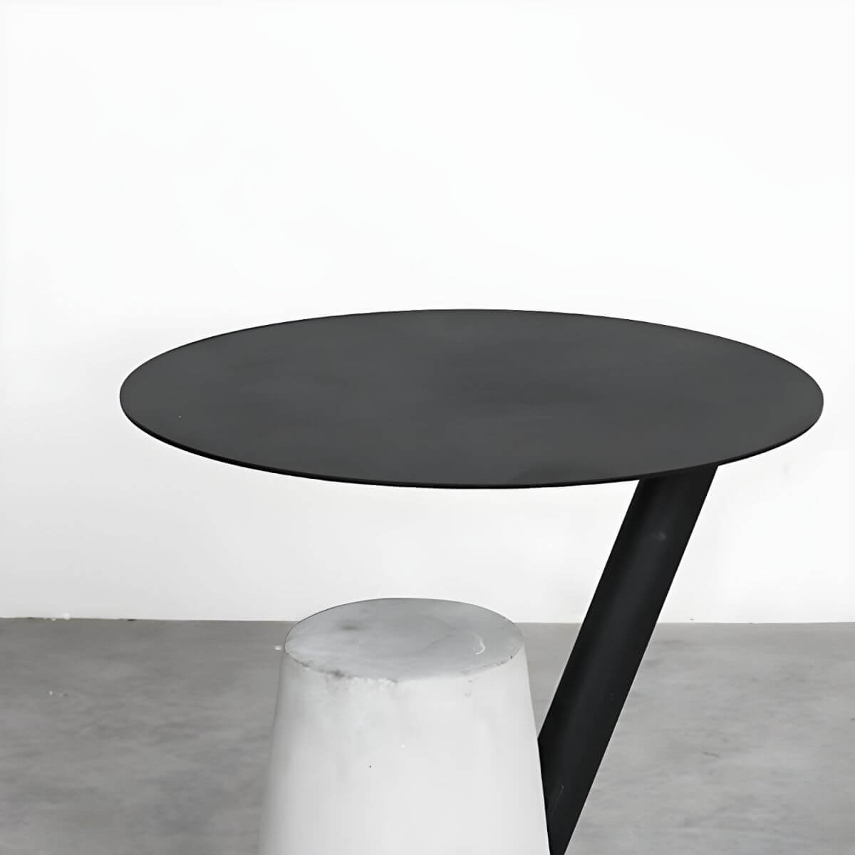 Concrete Pedestal Round Side Table with Metal Top in Modern Industrial Style
