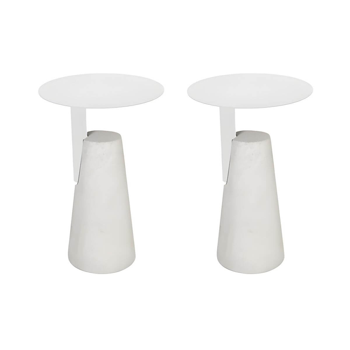 Concrete Pedestal Round Side Table with Metal Top in Modern Industrial Style