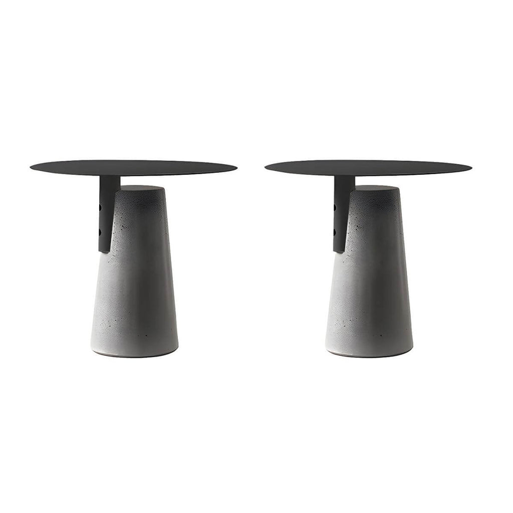 Concrete Pedestal Round Side Table with Metal Top in Modern Industrial Style