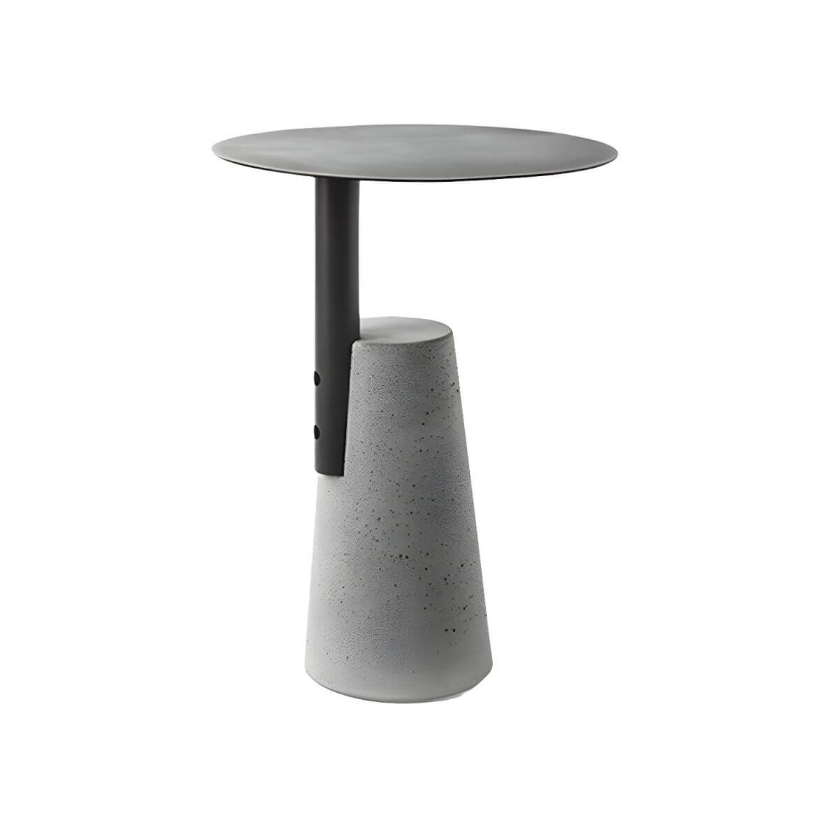 Concrete Pedestal Round Side Table with Metal Top in Modern Industrial Style