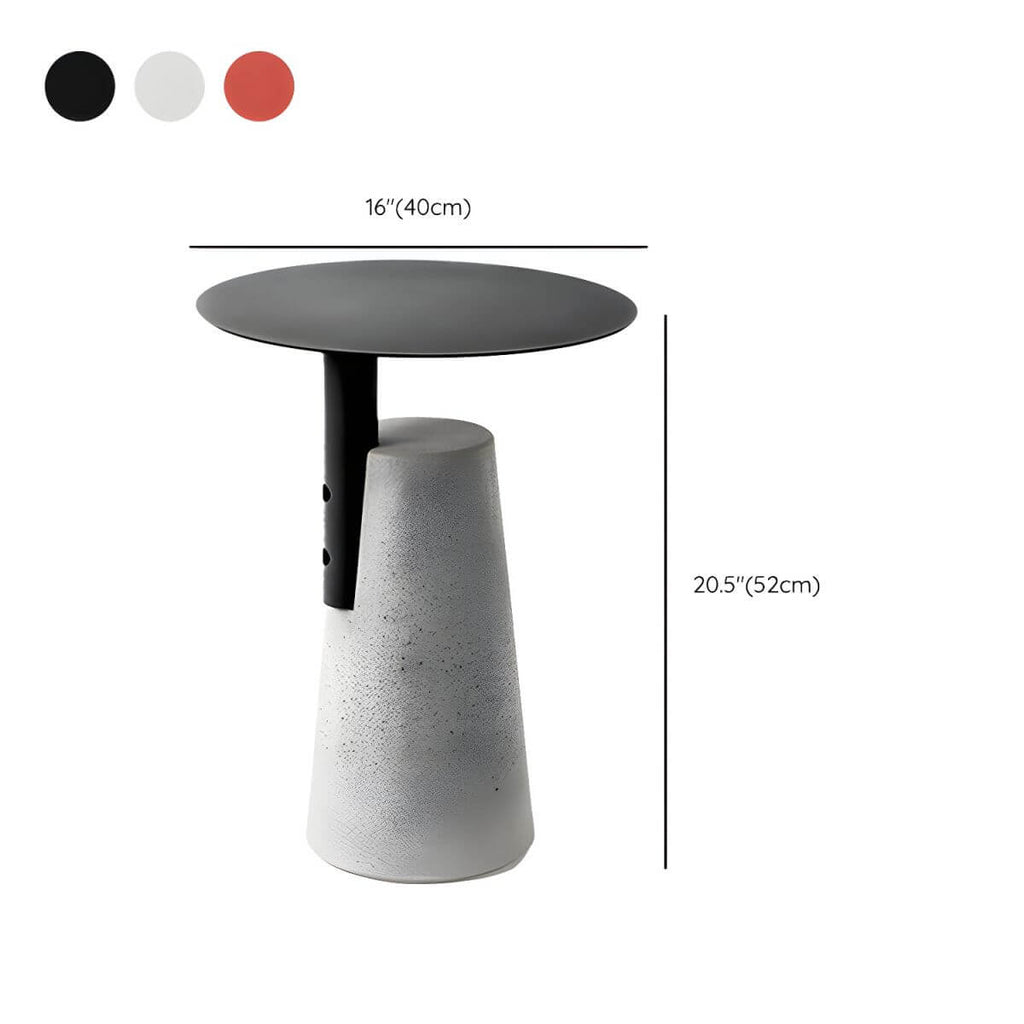 Concrete Pedestal Round Side Table with Metal Top in Modern Industrial Style Dimensions