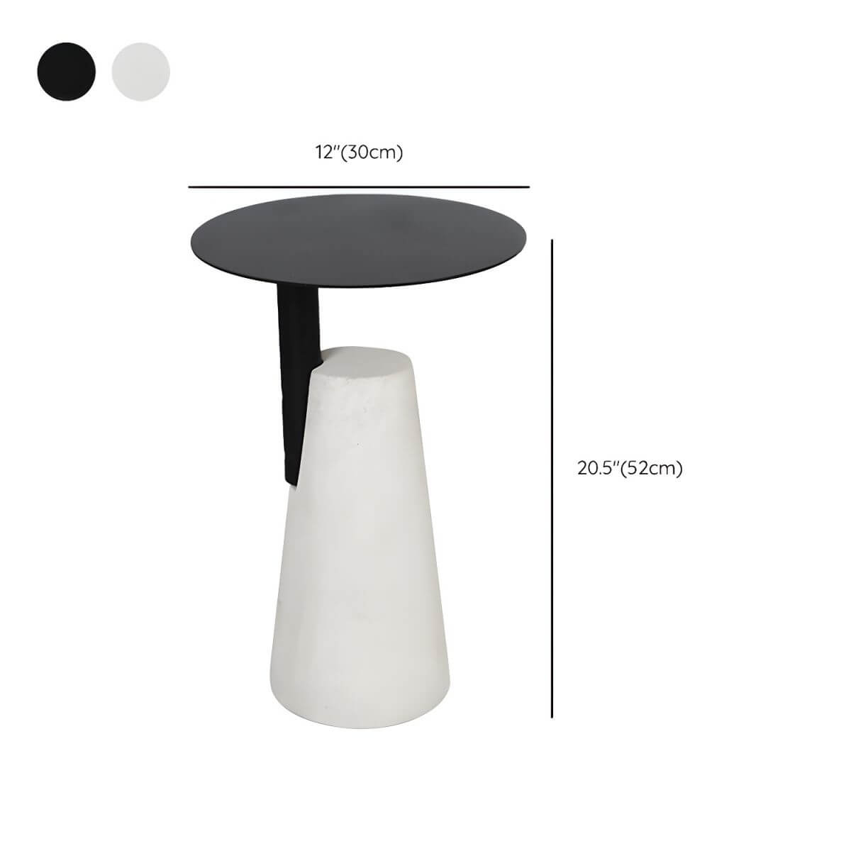Concrete Pedestal Round Side Table with Metal Top in Modern Industrial Style Dimensions