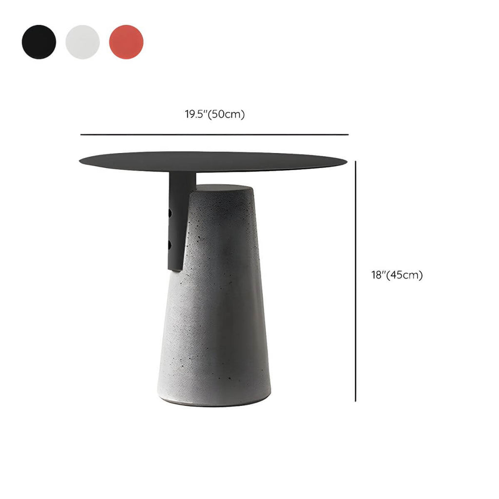 Concrete Pedestal Round Side Table with Metal Top in Modern Industrial Style Dimensions