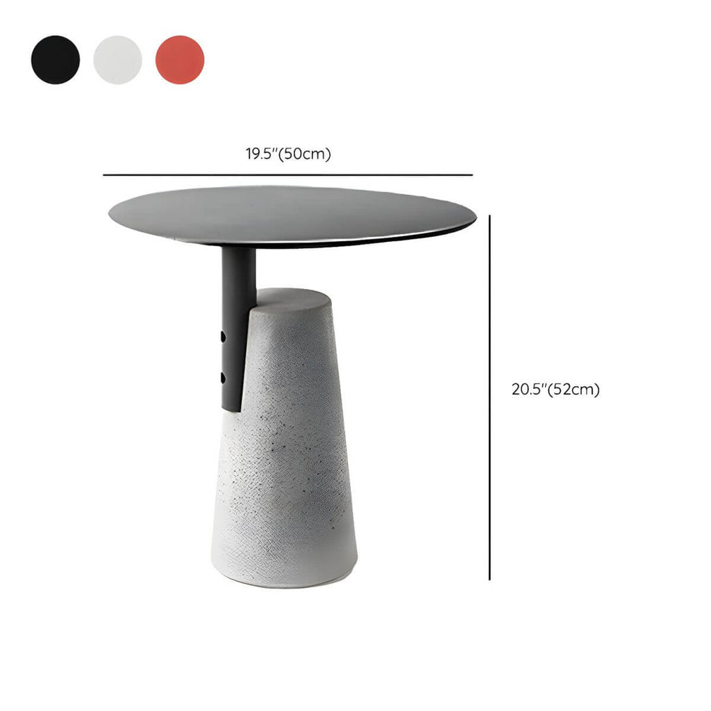 Concrete Pedestal Round Side Table with Metal Top in Modern Industrial Style Dimensions