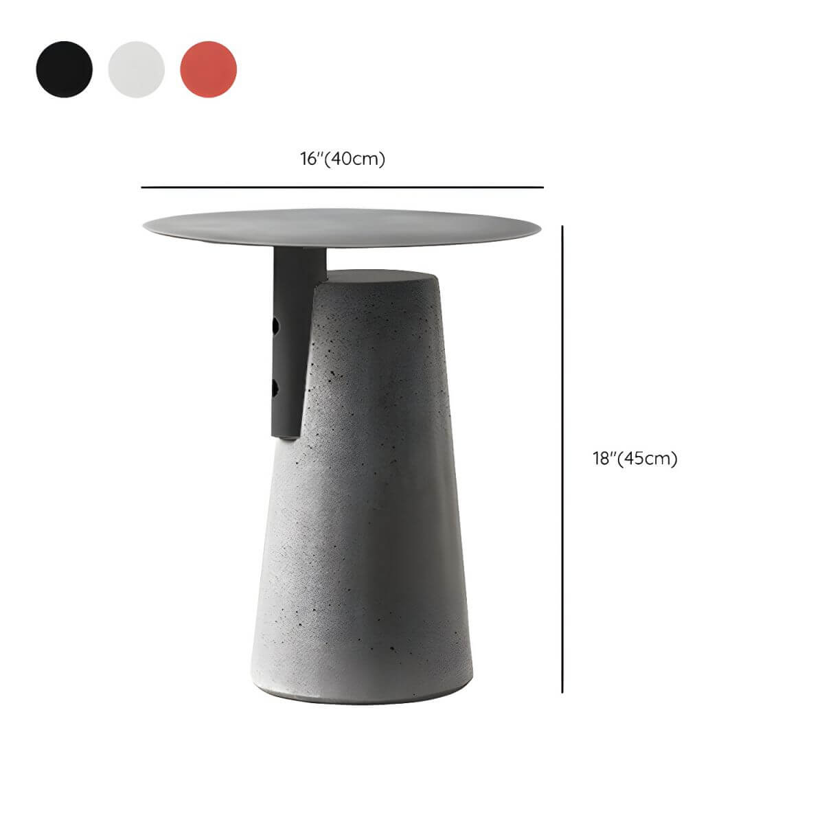 Concrete Pedestal Round Side Table with Metal Top in Modern Industrial Style Dimensions