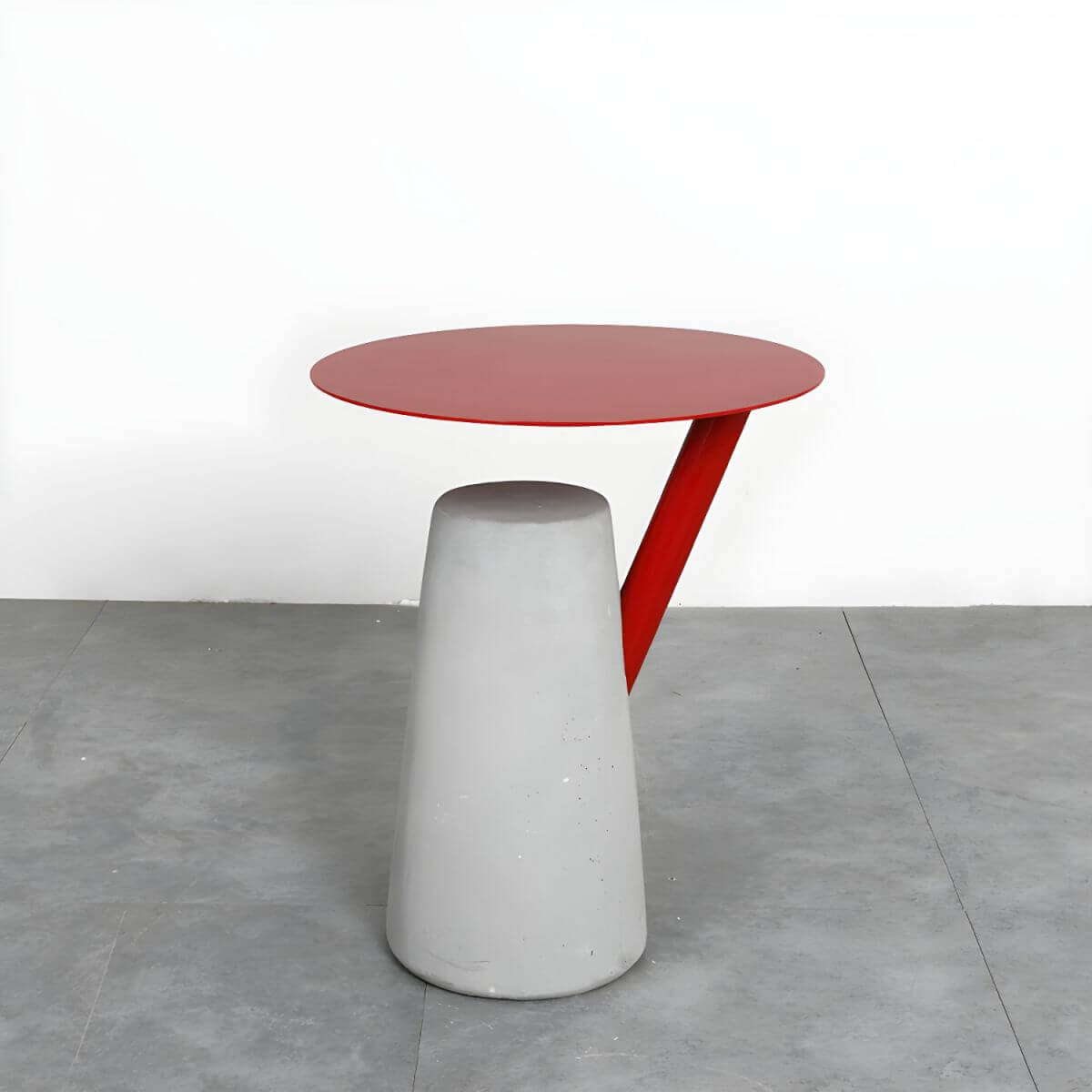 Concrete Pedestal Round Side Table with Metal Top in Modern Industrial Style Main Product Image