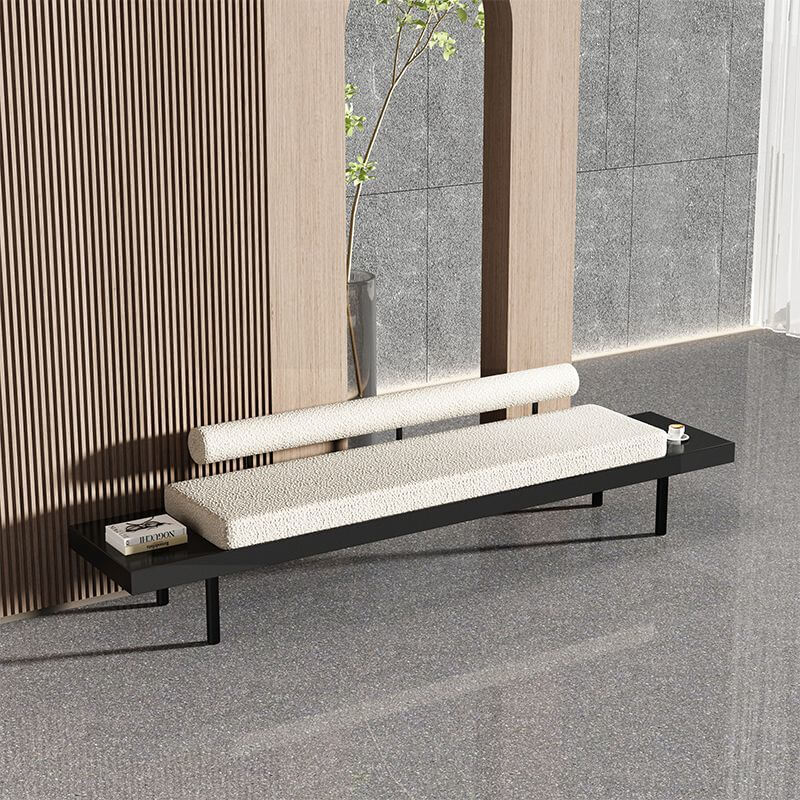 Contemporary Beige Fabric Bench with Black Metal Frame and Stone Accents Secondary image