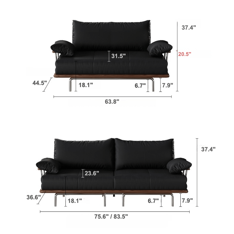 Contemporary Black Sofa Bed with Pull-Out Structure and Comfort Dimensions
