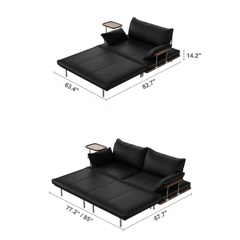 Contemporary Black Sofa Bed with Pull-Out Structure and Comfort Dimensions