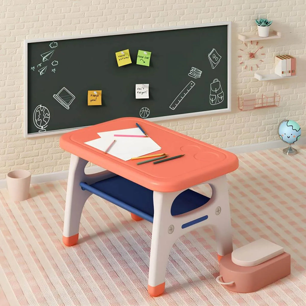 Contemporary Plastic Kids Writing Desk with Chair in Pastel Colors