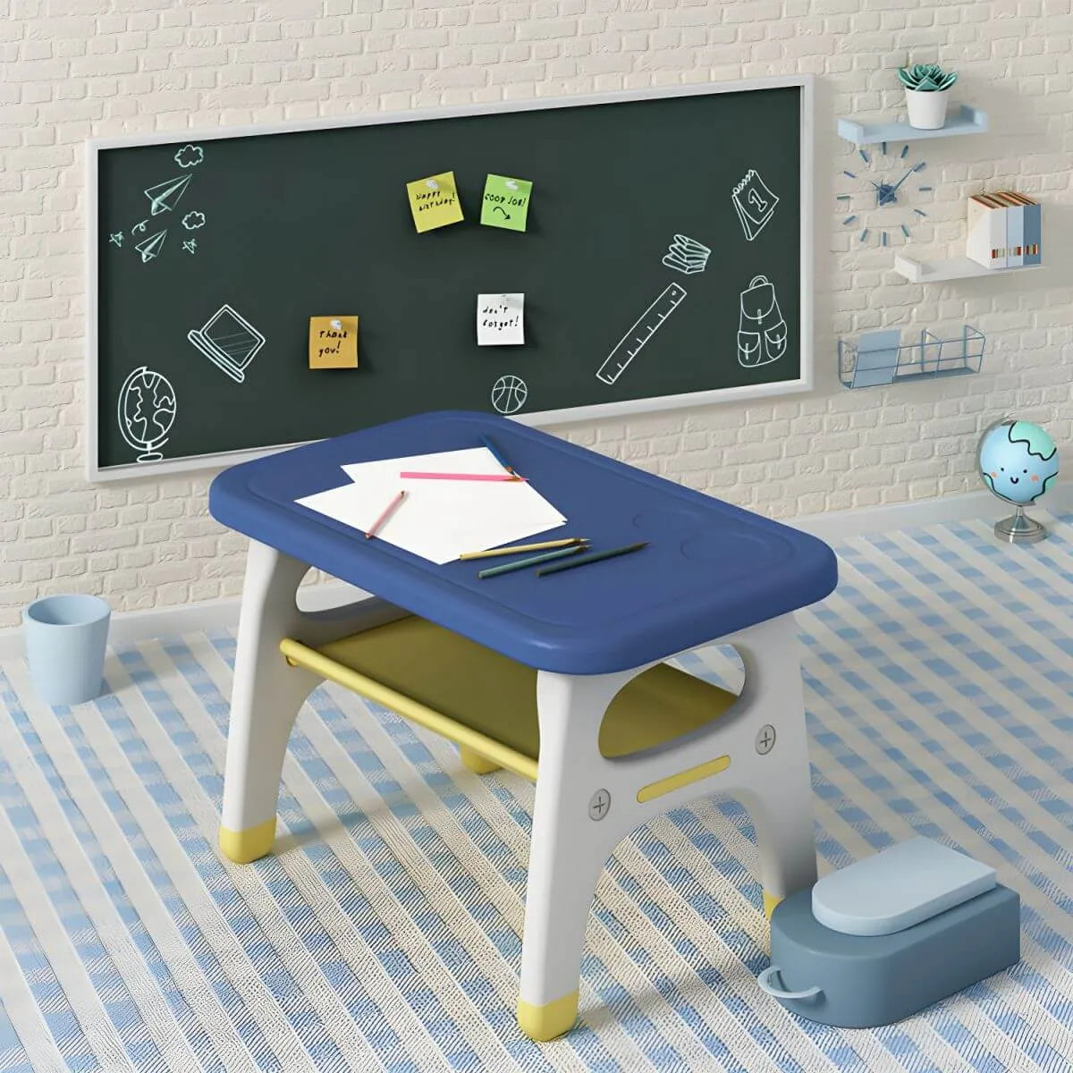 Contemporary Plastic Kids Writing Desk with Chair in Pastel Colors