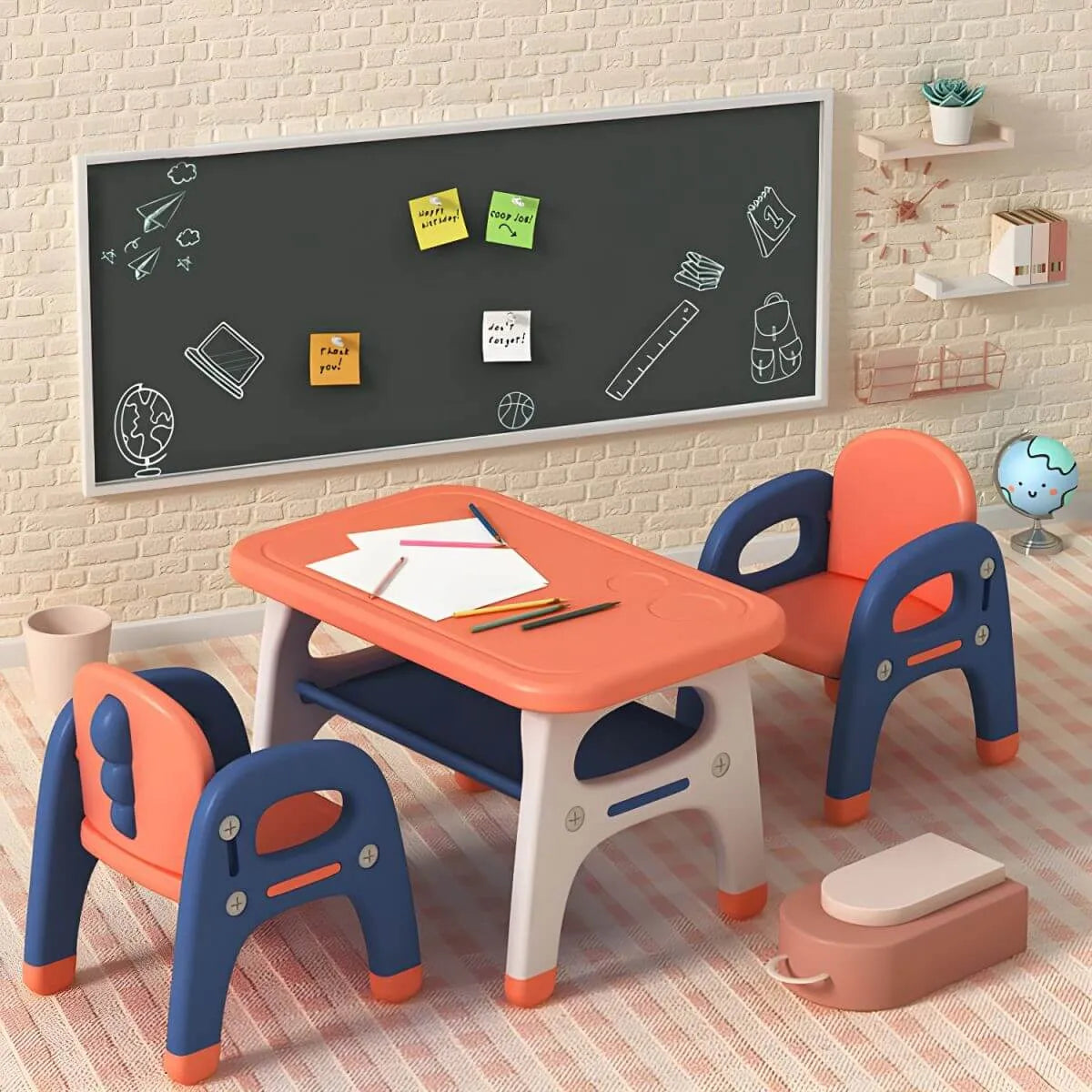 Contemporary Plastic Kids Writing Desk with Chair in Pastel Colors