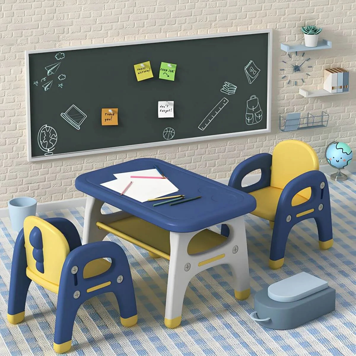 Contemporary Plastic Kids Writing Desk with Chair in Pastel Colors