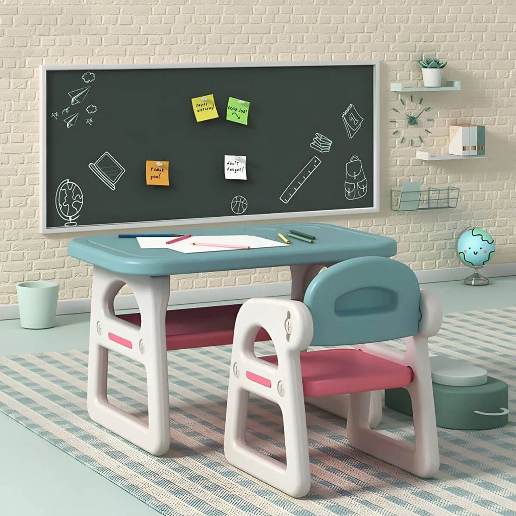 Contemporary Plastic Kids Writing Desk with Chair in Pastel Colors