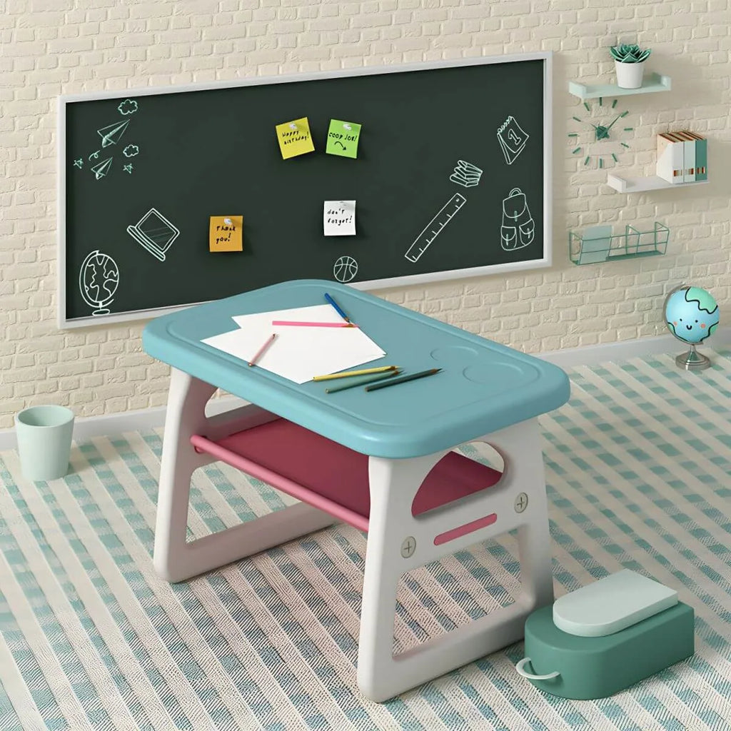 Contemporary Plastic Kids Writing Desk with Chair in Pastel Colors
